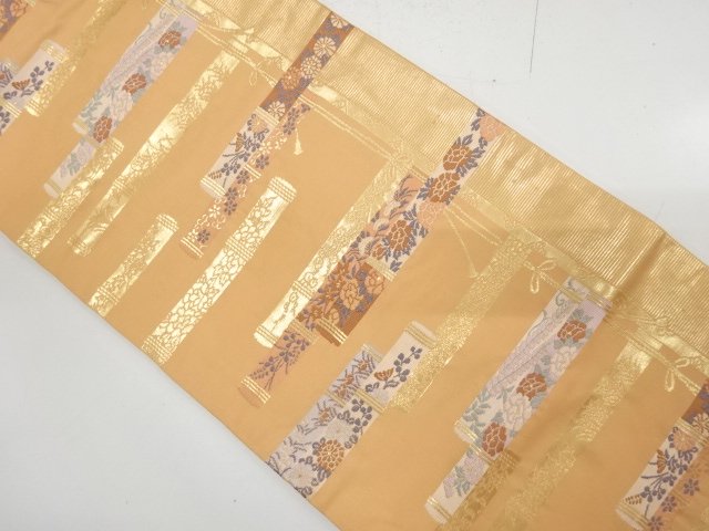 草花模様織り出し　名古屋帯
